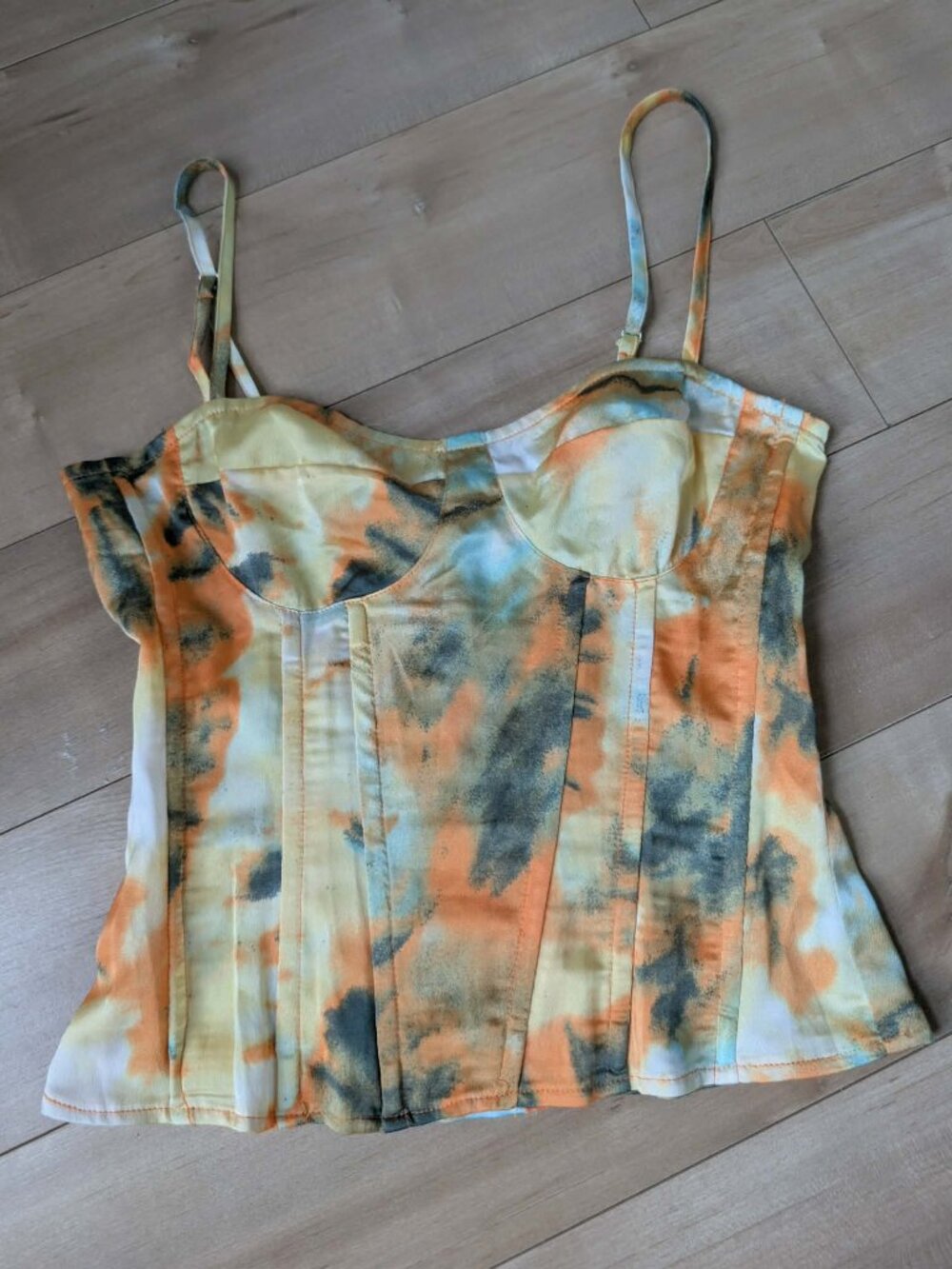 PrettyLittleThing Tie Dye Corset Top Boned Bustier Orange Festival Top Sz 4